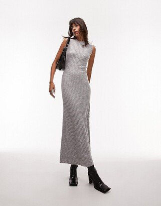 knitted sleeveless midi dress in gray