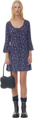 Printed Crepe U-neck Mini Dress