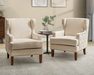 Set of 2 Gerald Armchair with Recessed Arms and Button-tufted Design| KARAT HOME-IVORY