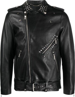 Slogan-Print Leather Jacket