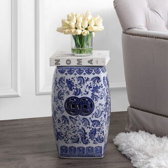 Floral Vine 18.5 Chinoiserie Ceramice Square Garden Stool, Blue/White - JONATHAN Y