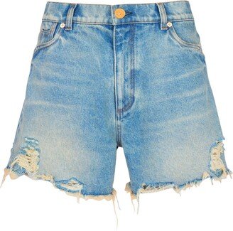 Mid-Rise Frayed Denim Shorts-AA