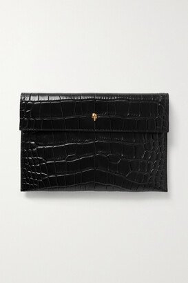 Envelope Croc-effect Leather Pouch - Black