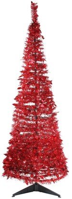 Northlight 6' Pre-Lit Red Tinsel Pop-Up Artificial Christmas Tree - Clear Lights