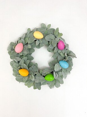 Easter Egg Lamb's Ear Wreath For Front Door, Farmhouse Decor