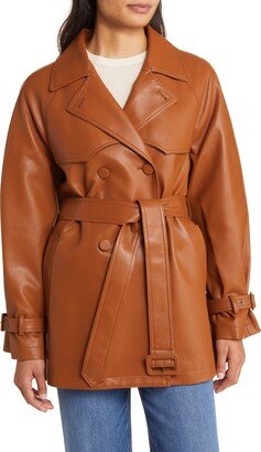 Double Breasted Faux Leather Trench Coat