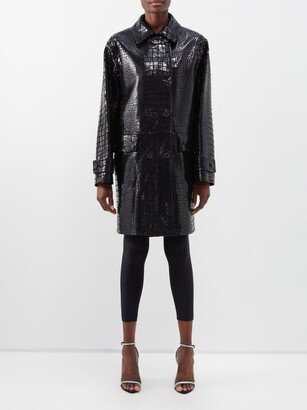 Double-breasted Crocodile-effect Leather Coat