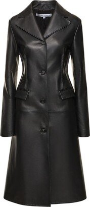 Leather midi coat w/ detachable collar