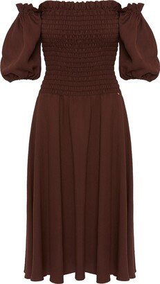 Nissa Off-Shoulder Viscose Brown Dress