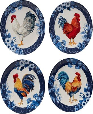 Indigo Rooster Set of 4 Dinner Plate