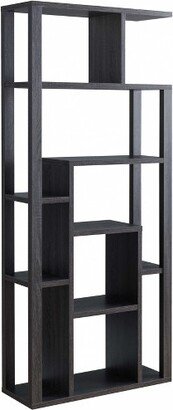 70.75 Tall Etagere Wooden Display Bookcase with 11 Shelves and Open Back in Distressed Grey Finish