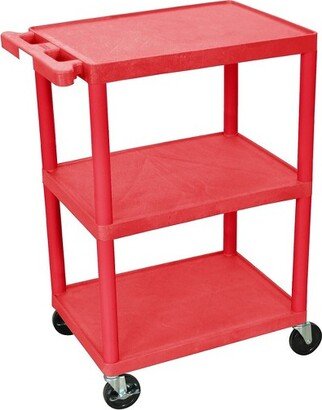 3-Shelf Plastic/Poly Mobile Utility Cart with Lockable Wheels Red (HE34-RD)