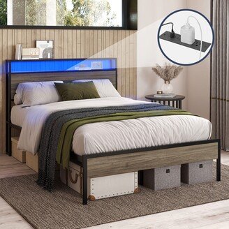 FULL/QUEEN SIZE Metal Bed Frame w/ 2-Tier Headboard, Brent