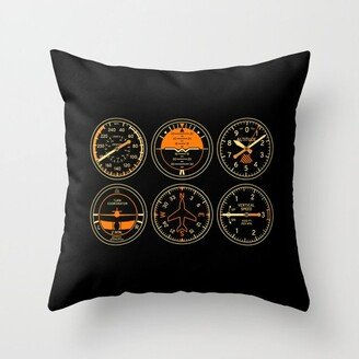 Aircraft Flight Instruments - 6 Pack Black Throw Pillow