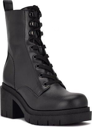 Juna Womens Patent Mid-Calf Combat & Lace-up Boots