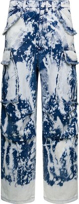 DARKPARK 'vivi' White And Blue Cargo Pants With Bleached Effect In Cotton Denim Woman