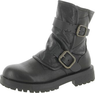 Womens Faux Leather Buckle Combat & Lace-up Boots