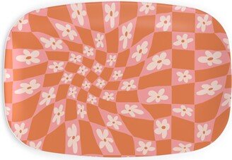 Serving Platters: Trippy Chamomile - Floral - Orange And Pink Serving Platter, Orange