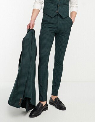 skinny suit pants in green gingham