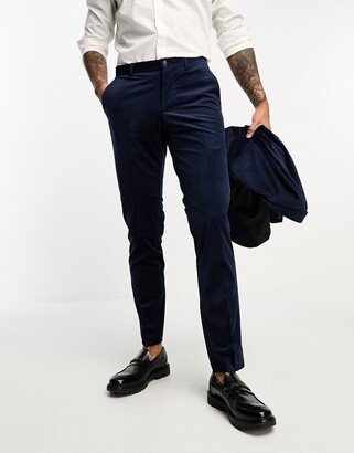 slim fit velvet suit pants in navy