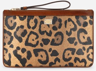 Flat toiletry bag in leopard-print Crespo with branded plate