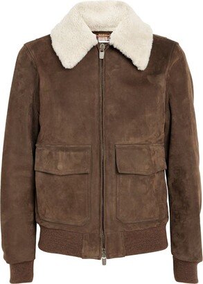 Shearling-Collar Leather Jacket-AB