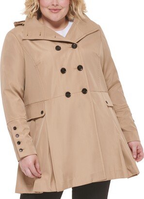 Size Hooded Double-Breasted Skirted Raincoat