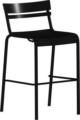 Nash Commercial Grade Black Metal Indoor-Outdoor Bar Height Stool with 2 Slats