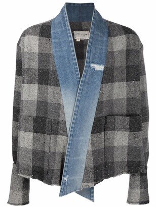 Denim-Trim Checked Shirt Jacket