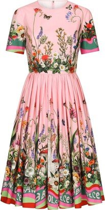 Floral-Print Short-Sleeve Midi Dress