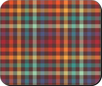 Mouse Pads: Retro Rainbow Plaid Mouse Pad, Rectangle Ornament, Multicolor