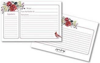 Paper Frenzy Winter Greens with Cardinal Holiday Christmas 4 x 6 Recipe Cards - Pack of 25 Double Sided