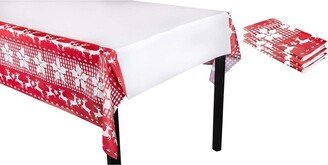 Juvale 3 Pack Reindeer Plastic Tablecloth for Holiday and Christmas Party (54 x 108 in)