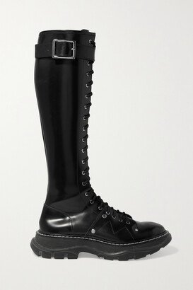 Glossed-leather Exaggerated-sole Knee Boots - Black