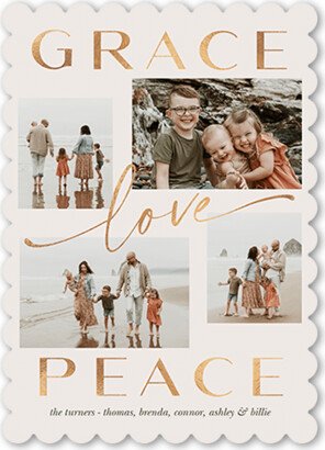 Holiday Cards: Peaceful Loving Wishes Holiday Card, Beige, 5X7, Religious, Matte, Signature Smooth Cardstock, Scallop