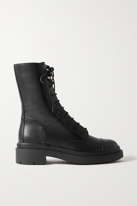 Nari Embellished Leather Combat Boots - Black