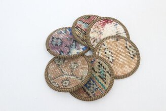 Kilim Coaster, Round Kitchen Decor, Beige Pad, Rug Ethnic Unique Handmade Hand Crafted 552