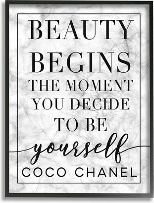 Beauty Begins Once You Decide to Be Yourself White Marble Typography Framed Texturized Art, 11 L x 14 H