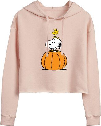 HYBRID APPAREL - Peanuts - Snoopy Woodstock Pumpkin - Juniors Cropped Pullover Hoodie - Size Medium Blush