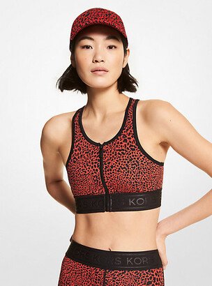 Graphic Animal Print Nylon Blend Zip-Front Sports Bra