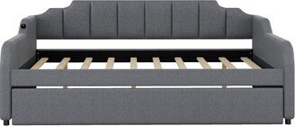 HOMEBAY Full Size Upholstery Daybed with Trundle and USB Charging Design