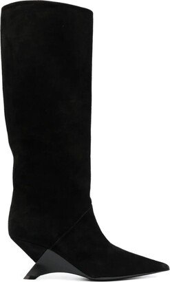 Black Calf Suede Knee Boots-AA