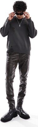 skinny leather look pants in washed brown