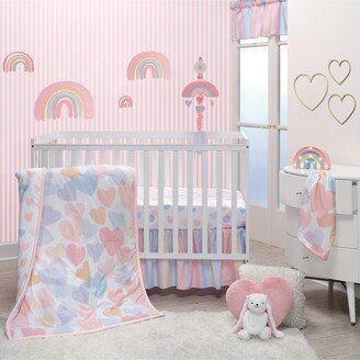 Rainbow Hearts Pink/Purple 3-Piece Baby Crib Bedding Set