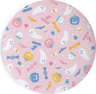 Salad Plates: Halloween Happy Ghosts And Candy Corn - Pink Salad Plate, Pink