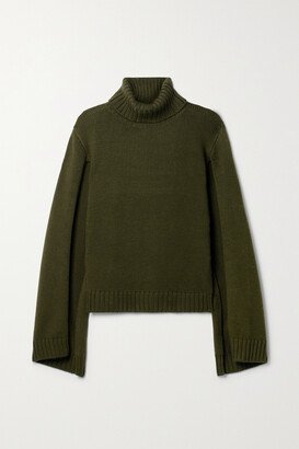 Cutout Merino Wool-blend Turtleneck Sweater - Green