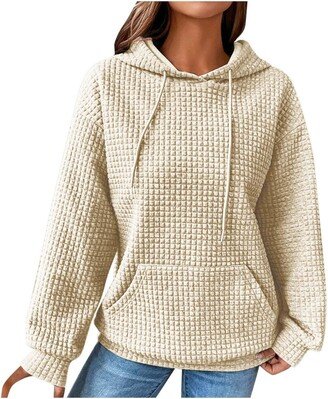 Generic Women's Long Sleeve Plus Size Oversized Hooded Solid Color Shirts Loose Fit Fall Winter Clothes with Pockets beige Medium