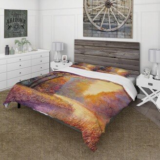 Designart 'Path In The Autumn Forest Orange Leaves Landscape' Lake House Duvet Cover Set