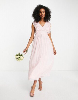 Bridesmaid midi dress with frill detail in textured pink - BPINK