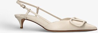 Womens White Vlogo 40 Pointed-toe Leather Slingback Courts